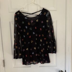 Cable & Gauge Black Floral Sheer Blouse